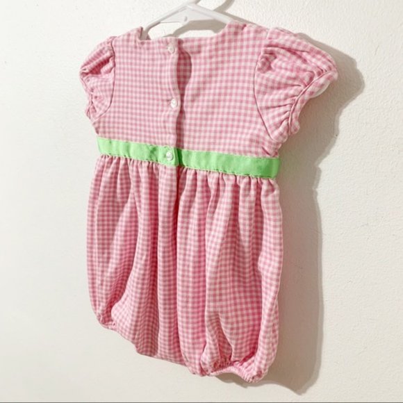 Ralph Lauren Cotton Short Puffed Sleeve Bubble Romper Button Back Ribbon Accent - Picture 4 of 11